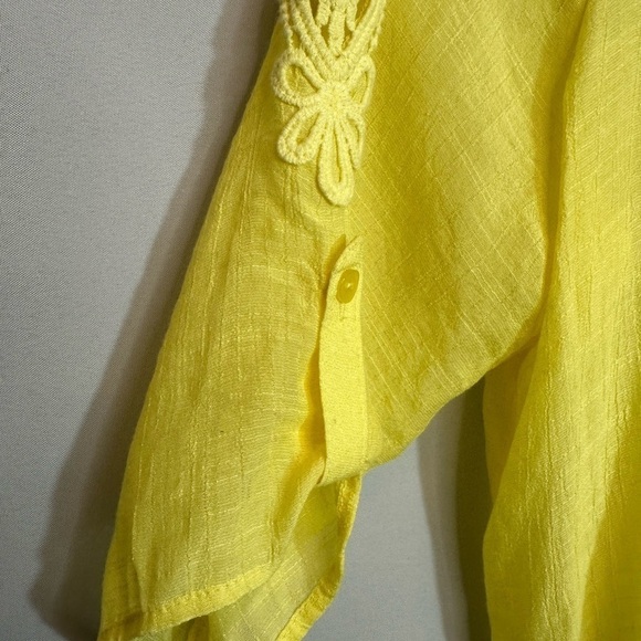 BCX Womens Blouse M  Embroidered Gauzy Tie Pleated Front Elbow Roll Tab Sleeve - Picture 7 of 15